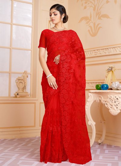 Red Net Party Traditional Saree