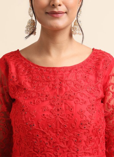 Red Net Pearls Trendy Salwar Suit