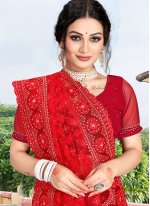 Red Net Wedding Trendy Saree