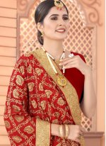 Red Patch Border Faux Georgette Designer Traditional Saree