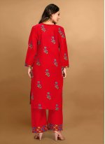 Red Rayon Embroidered Casual Kurti