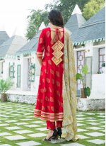 Red Rayon Mehndi Pant Style Suit