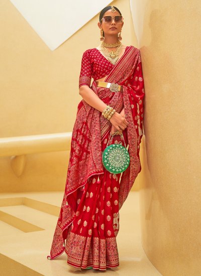 Dazzling Red Color Silk Saree