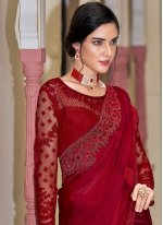 Red Resham Silk Trendy Saree