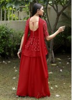 Red Sequins Georgette Readymade Salwar Suit