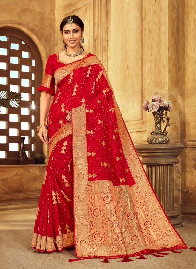 Red Silk Weaving Traditional Designer Saree