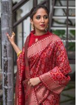 Red Tussar Silk Sangeet Trendy Saree