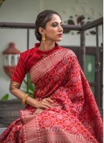 Red Tussar Silk Sangeet Trendy Saree