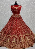 Red Velvet Embroidered Lehenga Choli