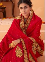 Red Vichitra Silk Festival Classic Designer Saree