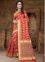 Red Weaving Banarasi Silk Classic Designer Saree