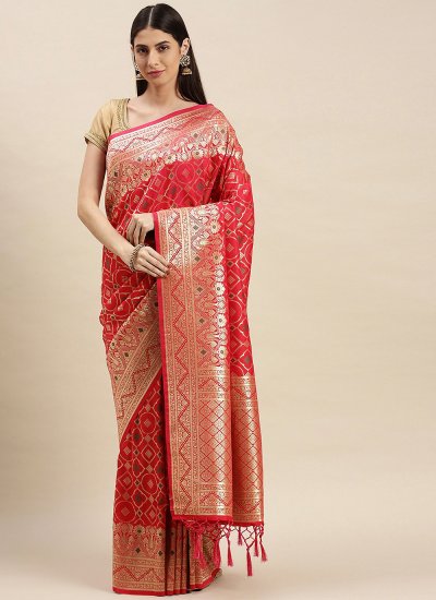 Red Weaving Banarasi Silk Designer Traditional Saree