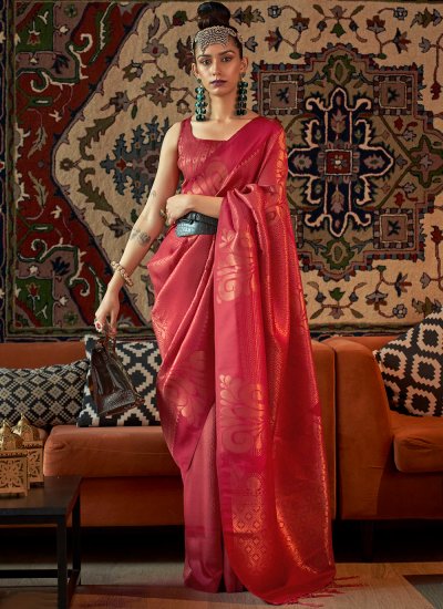 Red Weaving Contemporary Style Saree