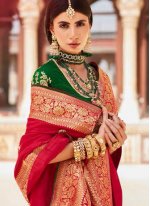 Red Weaving Fancy Fabric Designer Saree