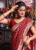 Red Weaving Traditional Designer Saree