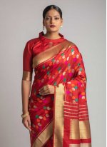 Red Weaving Tussar Silk Designer Traditional Saree