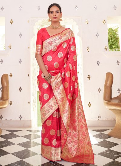 Red Weaving Wedding Classic Designer Saree
