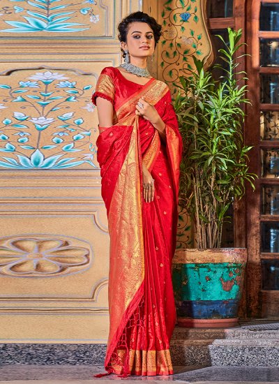 
                            Red Weaving Wedding Traditional Saree