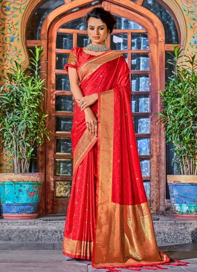 Red Weaving Wedding Traditional Saree