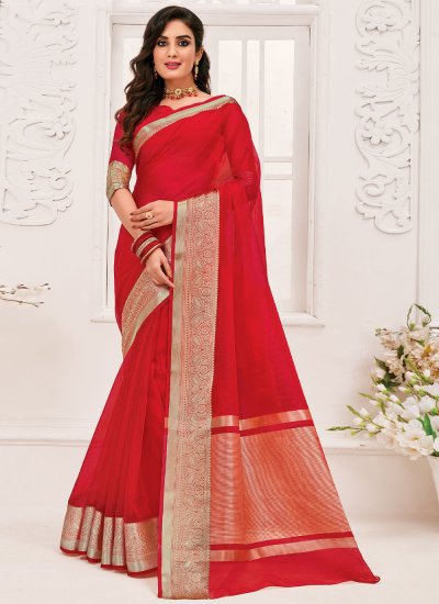 Red Woven Casual Saree