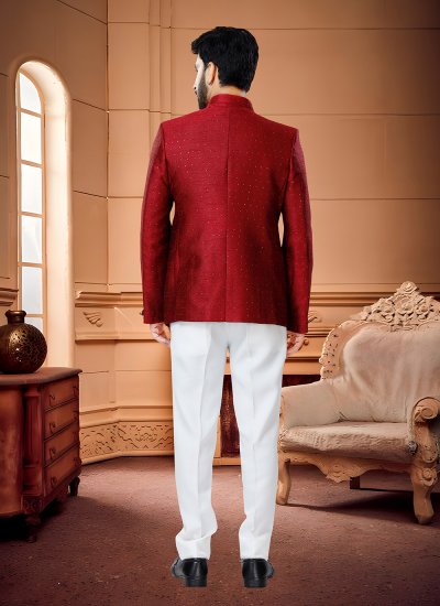 Red Woven Mehndi Jodhpuri Suit