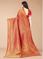 Red Woven Silk Blend Classic Saree