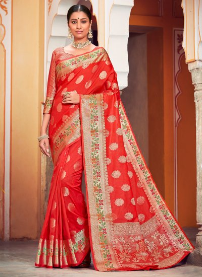 Red Zari Banarasi Silk Classic Saree