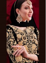 Regal Embroidered Faux Georgette Black Anarkali Suit