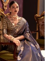 Regal Weaving Blue Handloom silk Contemporary Saree