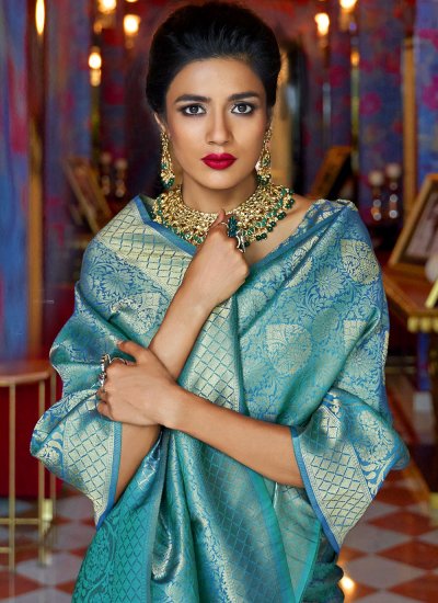 Remarkable Blue Fancy Traditional Designer Saree