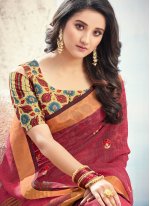 Remarkable Cotton Maroon Embroidered Trendy Saree