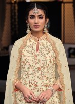 Remarkable Cream Ceremonial Readymade Salwar Suit