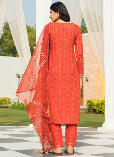 Remarkable Fancy Orange Cotton Designer Suit