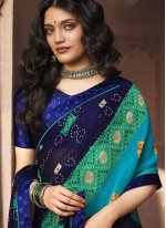 Remarkable Faux Georgette Abstract Print Blue Saree