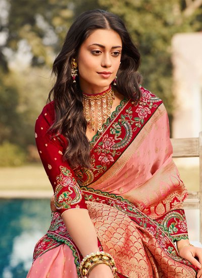 Remarkable Woven Pink Trendy Saree