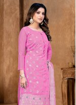 Renowned Banarasi Jacquard Pink Weaving Straight Salwar Kameez