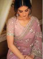 Renowned Embroidered Net Pink Trendy Saree