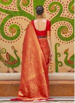 Renowned Handloom silk Red Designer Traditional Saree