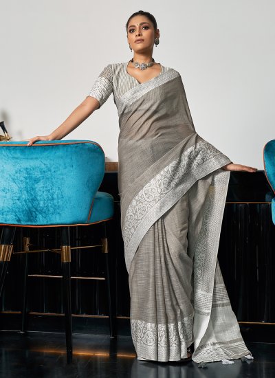 Renowned Linen Weaving Grey Traditional Saree