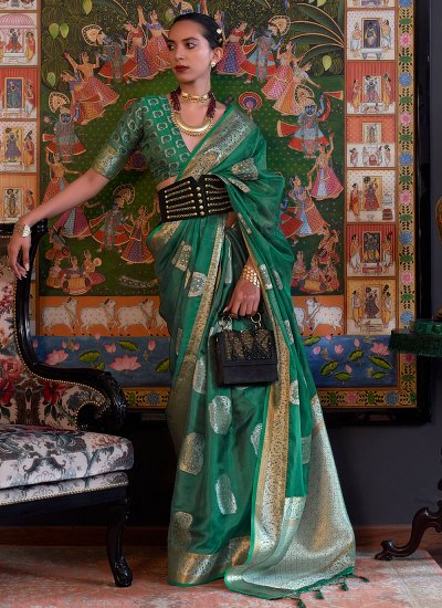 Renowned Organza Weaving Green Designer Saree