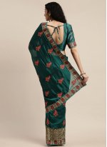 Renowned Poly Cotton Teal Patch Border Traditional Saree