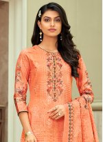 Resham Cotton Designer Pakistani Salwar Suit in Peach