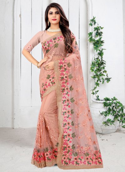 Resham Net Classic Designer Saree in Pink
