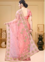 Resham Net Contemporary Saree in Pink