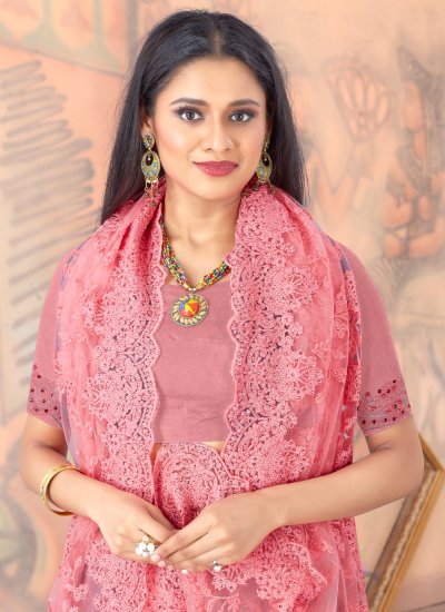 Resham Net Designer Saree in Pink