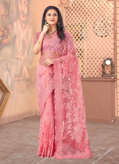 Resham Net Designer Saree in Pink