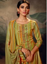 Resham Pashmina Trendy Salwar Suit in Green