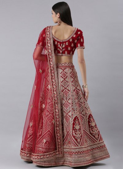 Resham Silk Trendy Lehenga Choli in Red
