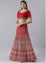 Resham Silk Trendy Lehenga Choli in Red
