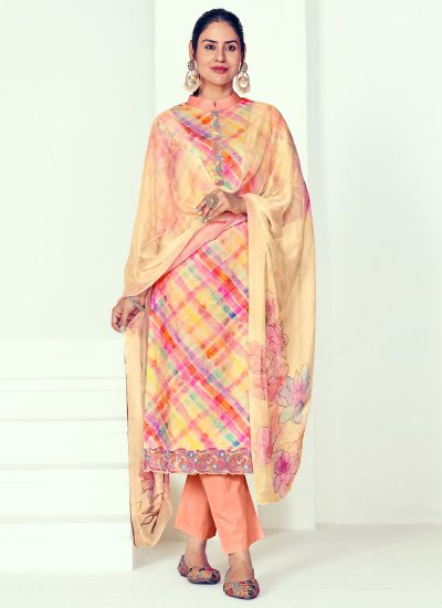 Resham Thread Work Cotton Designer Salwar Kameez in Multi Colour